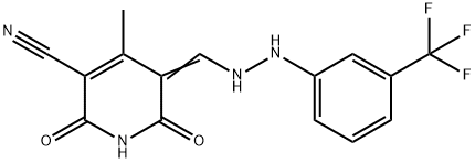 4-methyl-2,6-dioxo-5-({2-[3-(trifluoromethyl)phenyl]hydrazino}methylene)-1,2,5,6-tetrahydro-3-pyridinecarbonitrile Struktur