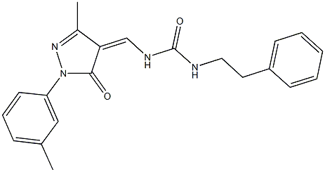 N-{[3-methyl-1-(3-methylphenyl)-5-oxo-1,5-dihydro-4H-pyrazol-4-ylidene]methyl}-N'-(2-phenylethyl)urea Struktur