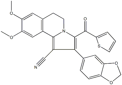 2-(1,3-benzodioxol-5-yl)-8,9-dimethoxy-3-(thien-2-ylcarbonyl)-5,6-dihydropyrrolo[2,1-a]isoquinoline-1-carbonitrile Struktur