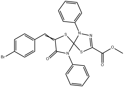 methyl 7-(4-bromobenzylidene)-8-oxo-1,9-diphenyl-4,6-dithia-1,2,9-triazaspiro[4.4]non-2-ene-3-carboxylate Struktur