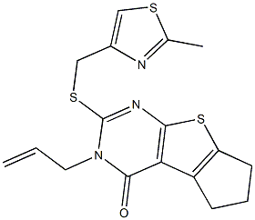 3-allyl-2-{[(2-methyl-1,3-thiazol-4-yl)methyl]sulfanyl}-3,5,6,7-tetrahydro-4H-cyclopenta[4,5]thieno[2,3-d]pyrimidin-4-one Struktur