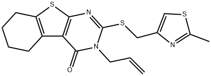 3-allyl-2-{[(2-methyl-1,3-thiazol-4-yl)methyl]sulfanyl}-5,6,7,8-tetrahydro[1]benzothieno[2,3-d]pyrimidin-4(3H)-one Struktur