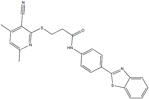 N-[4-(1,3-benzothiazol-2-yl)phenyl]-3-[(3-cyano-4,6-dimethyl-2-pyridinyl)sulfanyl]propanamide Struktur