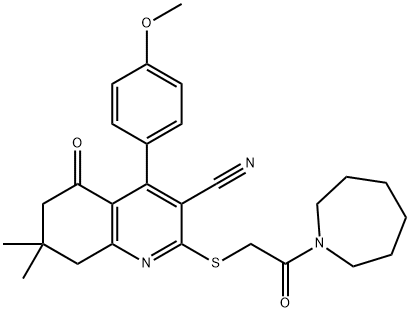 2-{[2-(1-azepanyl)-2-oxoethyl]sulfanyl}-4-(4-methoxyphenyl)-7,7-dimethyl-5-oxo-5,6,7,8-tetrahydro-3-quinolinecarbonitrile Struktur