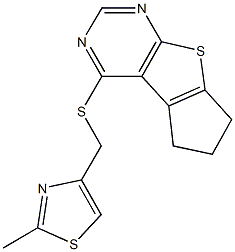 6,7-dihydro-5H-cyclopenta[4,5]thieno[2,3-d]pyrimidin-4-yl (2-methyl-1,3-thiazol-4-yl)methyl sulfide Struktur