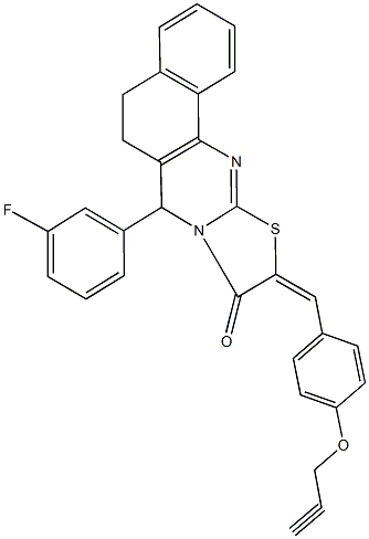 7-(3-fluorophenyl)-10-[4-(2-propynyloxy)benzylidene]-5,7-dihydro-6H-benzo[h][1,3]thiazolo[2,3-b]quinazolin-9(10H)-one Struktur