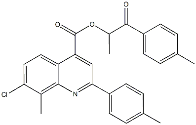 1-methyl-2-(4-methylphenyl)-2-oxoethyl 7-chloro-8-methyl-2-(4-methylphenyl)-4-quinolinecarboxylate Struktur