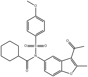 N-(3-acetyl-2-methyl-1-benzofuran-5-yl)-N-(cyclohexylcarbonyl)-4-methoxybenzenesulfonamide Struktur