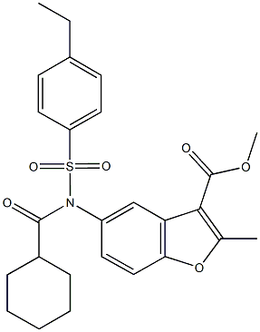 methyl 5-{(cyclohexylcarbonyl)[(4-ethylphenyl)sulfonyl]amino}-2-methyl-1-benzofuran-3-carboxylate Struktur