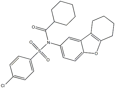 4-chloro-N-(cyclohexylcarbonyl)-N-(6,7,8,9-tetrahydrodibenzo[b,d]furan-2-yl)benzenesulfonamide Struktur