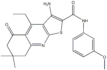 3-amino-4-ethyl-N-(3-methoxyphenyl)-7,7-dimethyl-5-oxo-5,6,7,8-tetrahydrothieno[2,3-b]quinoline-2-carboxamide Struktur