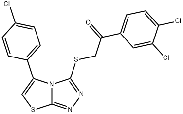 2-{[5-(4-chlorophenyl)[1,3]thiazolo[2,3-c][1,2,4]triazol-3-yl]sulfanyl}-1-(3,4-dichlorophenyl)ethanone Struktur