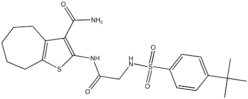 2-[({[(4-tert-butylphenyl)sulfonyl]amino}acetyl)amino]-5,6,7,8-tetrahydro-4H-cyclohepta[b]thiophene-3-carboxamide Struktur