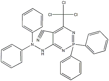 4-(2,2-diphenylhydrazino)-2,2-diphenyl-6-(trichloromethyl)-1,3,2lambda~5~-diazaphosphinine-5-carbonitrile Struktur