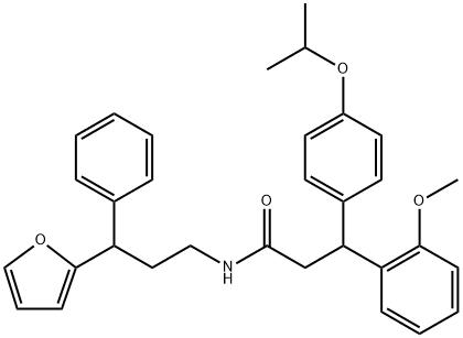 N-[3-(2-furyl)-3-phenylpropyl]-3-(4-isopropoxyphenyl)-3-(2-methoxyphenyl)propanamide Struktur