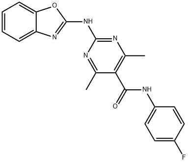 2-(1,3-benzoxazol-2-ylamino)-N-(4-fluorophenyl)-4,6-dimethyl-5-pyrimidinecarboxamide Struktur