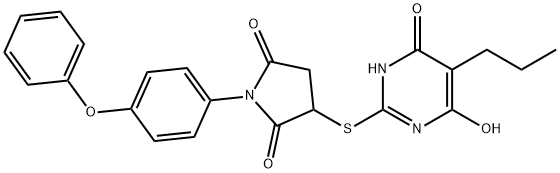 3-[(4,6-dihydroxy-5-propyl-2-pyrimidinyl)thio]-1-(4-phenoxyphenyl)-2,5-pyrrolidinedione Struktur