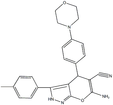 6-amino-3-(4-methylphenyl)-4-[4-(4-morpholinyl)phenyl]-2,4-dihydropyrano[2,3-c]pyrazole-5-carbonitrile Struktur