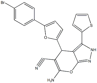 6-amino-4-[5-(4-bromophenyl)-2-furyl]-3-(2-thienyl)-2,4-dihydropyrano[2,3-c]pyrazole-5-carbonitrile Struktur