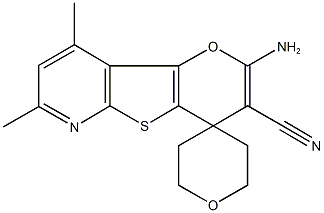 2'-amino-7',9'-dimethyl-2,3,5,6-tetrahydrospiro(4H-pyran-4,4'-4H-pyrano[2',3':4,5]thieno[2,3-b]pyridine)-3'-carbonitrile Struktur