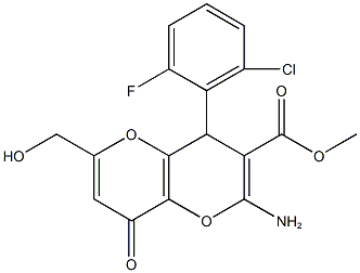 methyl 2-amino-4-(2-chloro-6-fluorophenyl)-6-(hydroxymethyl)-8-oxo-4,8-dihydropyrano[3,2-b]pyran-3-carboxylate Struktur