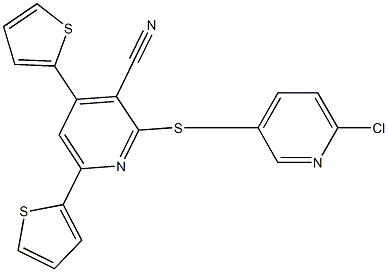 2-{[(6-chloro-3-pyridinyl)methyl]sulfanyl}-4,6-di(2-thienyl)nicotinonitrile Struktur