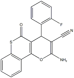 2-amino-4-(2-fluorophenyl)-5-oxo-4H,5H-thiochromeno[4,3-b]pyran-3-carbonitrile Struktur