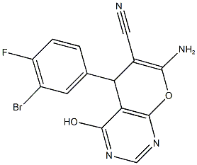 7-amino-5-(3-bromo-4-fluorophenyl)-4-hydroxy-5H-pyrano[2,3-d]pyrimidine-6-carbonitrile Struktur