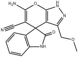 6'-amino-3'-(methoxymethyl)-1,1',3,4'-dihydro-2-oxospiro(2H-indole-3,4'-pyrano[2,3-c]pyrazole)-5'-carbonitrile Struktur