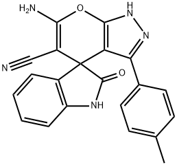 6'-amino-5'-cyano-3'-(4-methylphenyl)-1,2',3,4'-tetrahydrospiro(2H-indole-3,4'-pyrano[2,3-c]pyrazole)-2-one Struktur