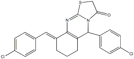 9-(4-chlorobenzylidene)-5-(4-chlorophenyl)-6,7,8,9-tetrahydro-5H-[1,3]thiazolo[2,3-b]quinazolin-3(2H)-one Struktur