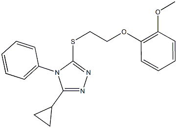 3-cyclopropyl-5-{[2-(2-methoxyphenoxy)ethyl]sulfanyl}-4-phenyl-4H-1,2,4-triazole Struktur