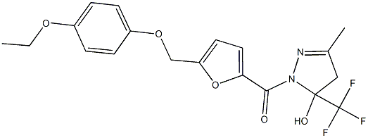 1-{5-[(4-ethoxyphenoxy)methyl]-2-furoyl}-3-methyl-5-(trifluoromethyl)-4,5-dihydro-1H-pyrazol-5-ol Struktur