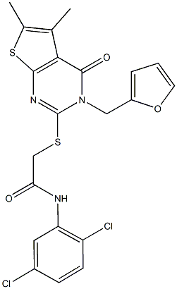 N-(2,5-dichlorophenyl)-2-{[3-(2-furylmethyl)-5,6-dimethyl-4-oxo-3,4-dihydrothieno[2,3-d]pyrimidin-2-yl]sulfanyl}acetamide Struktur