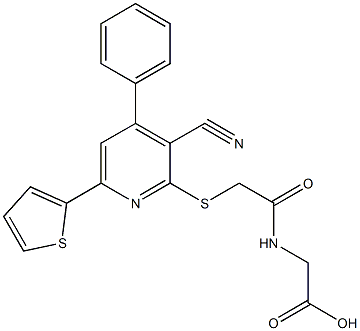 [({[3-cyano-4-phenyl-6-(2-thienyl)-2-pyridinyl]sulfanyl}acetyl)amino]acetic acid Struktur