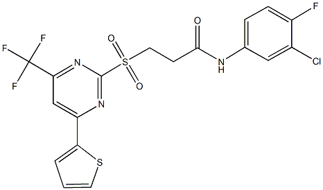 N-(3-chloro-4-fluorophenyl)-3-{[4-(2-thienyl)-6-(trifluoromethyl)-2-pyrimidinyl]sulfonyl}propanamide Struktur