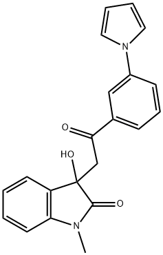 3-hydroxy-1-methyl-3-{2-oxo-2-[3-(1H-pyrrol-1-yl)phenyl]ethyl}-1,3-dihydro-2H-indol-2-one Struktur