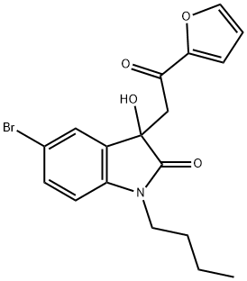 5-bromo-1-butyl-3-[2-(2-furyl)-2-oxoethyl]-3-hydroxy-1,3-dihydro-2H-indol-2-one Struktur