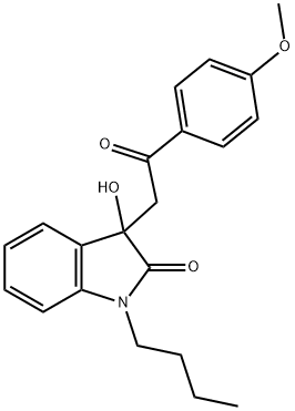 1-butyl-3-hydroxy-3-[2-(4-methoxyphenyl)-2-oxoethyl]-1,3-dihydro-2H-indol-2-one Struktur