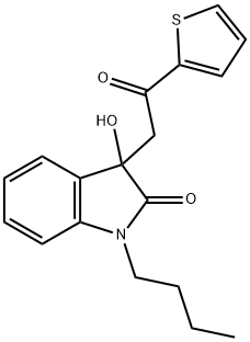 1-butyl-3-hydroxy-3-[2-oxo-2-(2-thienyl)ethyl]-1,3-dihydro-2H-indol-2-one Struktur