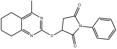 3-[(4-methyl-5,6,7,8-tetrahydro-2-quinazolinyl)thio]-1-phenyl-2,5-pyrrolidinedione Struktur