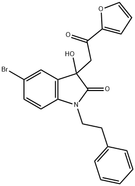 5-bromo-3-[2-(2-furyl)-2-oxoethyl]-3-hydroxy-1-(2-phenylethyl)-1,3-dihydro-2H-indol-2-one Struktur