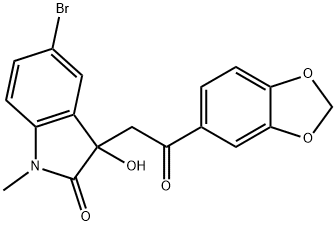 3-[2-(1,3-benzodioxol-5-yl)-2-oxoethyl]-5-bromo-3-hydroxy-1-methyl-1,3-dihydro-2H-indol-2-one Struktur