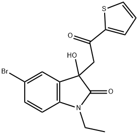 5-bromo-1-ethyl-3-hydroxy-3-[2-oxo-2-(2-thienyl)ethyl]-1,3-dihydro-2H-indol-2-one Struktur