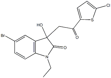 5-bromo-3-[2-(5-chloro-2-thienyl)-2-oxoethyl]-1-ethyl-3-hydroxy-1,3-dihydro-2H-indol-2-one Struktur