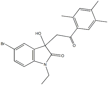 5-bromo-1-ethyl-3-hydroxy-3-[2-oxo-2-(2,4,5-trimethylphenyl)ethyl]-1,3-dihydro-2H-indol-2-one Struktur