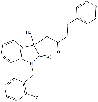 1-(2-chlorobenzyl)-3-hydroxy-3-(2-oxo-4-phenyl-3-butenyl)-1,3-dihydro-2H-indol-2-one Struktur