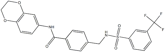 N-(2,3-dihydro-1,4-benzodioxin-6-yl)-4-[({[3-(trifluoromethyl)phenyl]sulfonyl}amino)methyl]benzamide Struktur