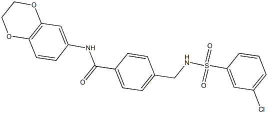 4-({[(3-chlorophenyl)sulfonyl]amino}methyl)-N-(2,3-dihydro-1,4-benzodioxin-6-yl)benzamide Struktur