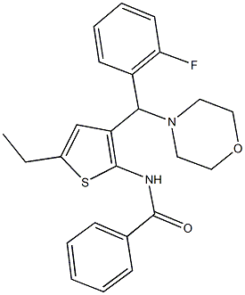 N-{5-ethyl-3-[(2-fluorophenyl)(4-morpholinyl)methyl]-2-thienyl}benzamide Struktur